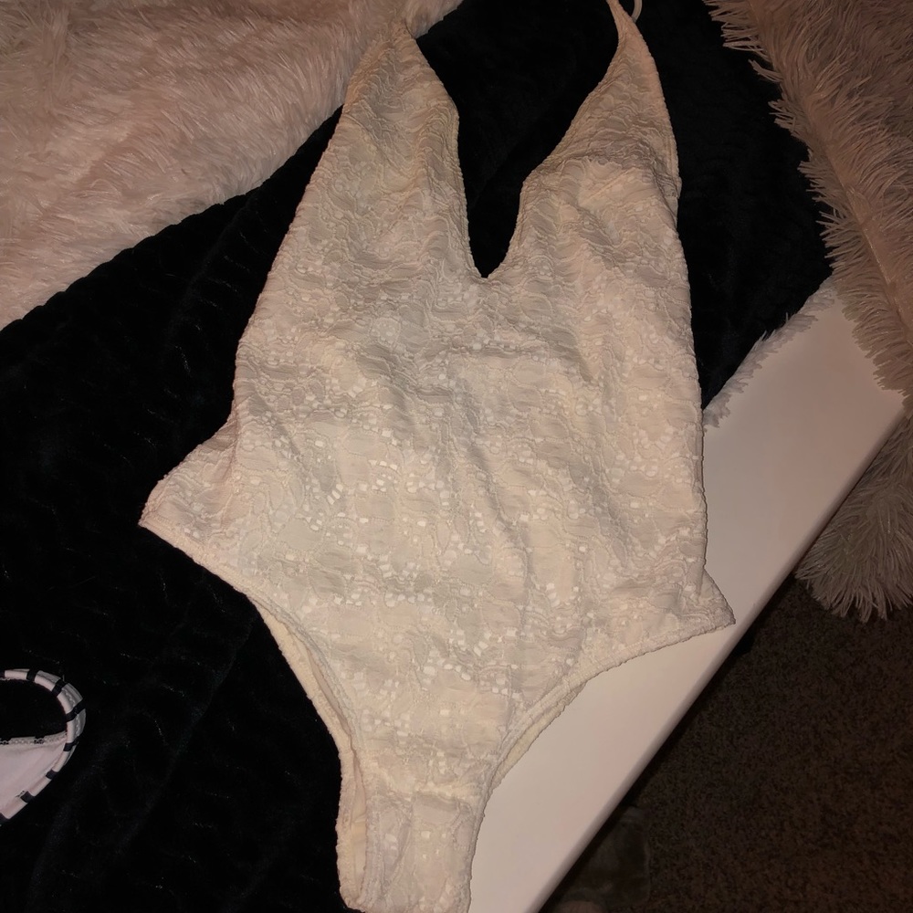 Cream colored lace one piece swimsuit